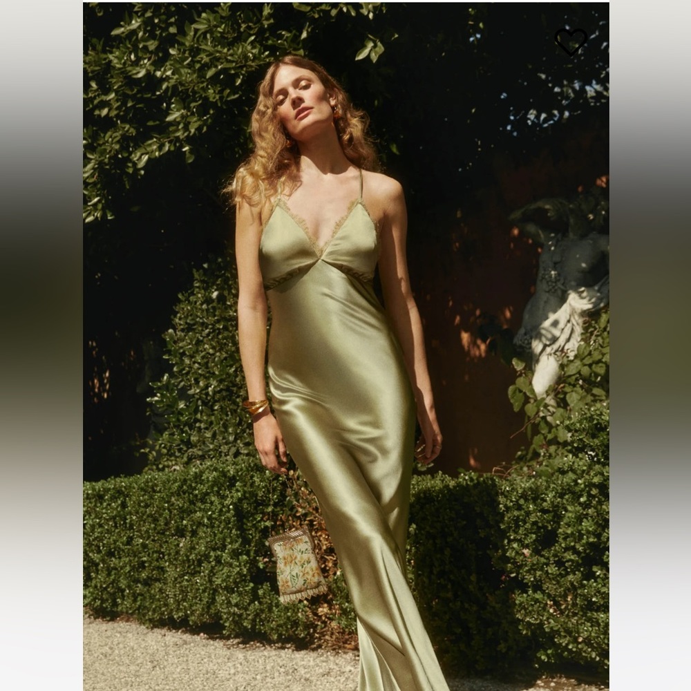 NWOT Reformation Maysen Silk Dress in Olive Oil